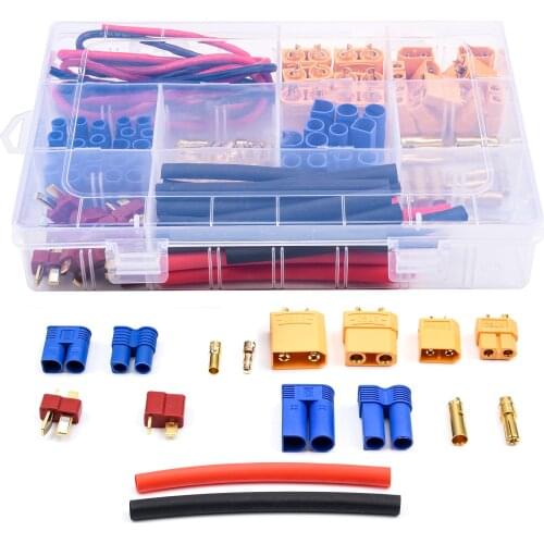 76pcs T-Plug / XT60 / XT90 / EC3 /EC5 Male &Female Plug Adapter Connectors Silicone Wire and Shrink Tubing Kit for RC Car /Frame