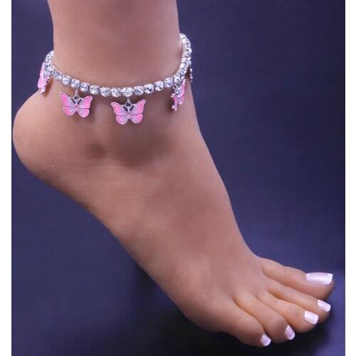 Anklets For Women Boho Jewelry Rainbow Butterfly Ankle Bracelet Foot Chain Bridesmaid Gift Tennis Chain Anklet Crystal Bijoux