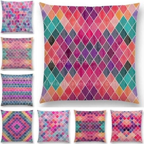Lovely Geometric Pattern Pastel Cushion Cover Sofa Pillow Case Triangles Diamond Rainbow Gradient Color Wave Glitter Version
