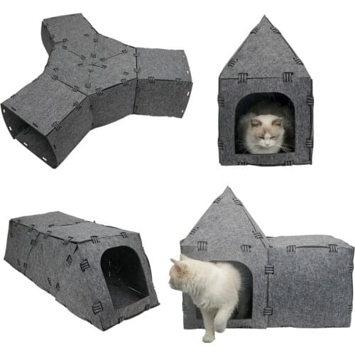 DIY Cat Tunnel Toys Detachable Natural felt Joinable Tube Cat Toy Felt Play House Pet Toy With Hole Multi-functional Pet Cave