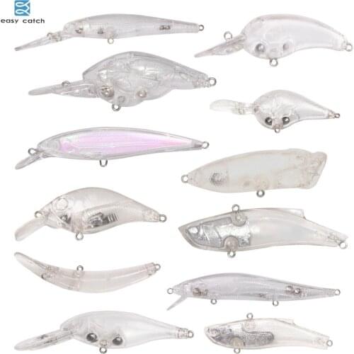 EASY CATCH 12Pcs 7g-26g Transparent Unpainted Hard Fishing Lure Crankbait Poppers Minnow VIB Bait Embryo Body