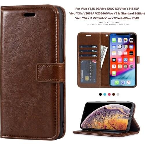 PU Leather Flip Case For Vivo Y52S 5G Holder Silicone Photo Frame Case Wallet Cover For Vivo iQOO U3 Vivo Y31S 5G Business Case