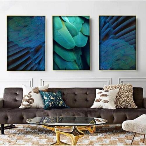 Canvas Painting Wall Art Peacock Blue Feather Picture Poster Modern Home Decoration Painting Porch Corridor Interior Decoration