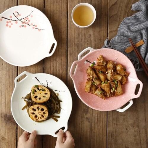 Japanese Style Ceramic Plates Home Restaurant Dessert Japanese Cuisine Creative Personality Snowflake Dish Double Ear Plates