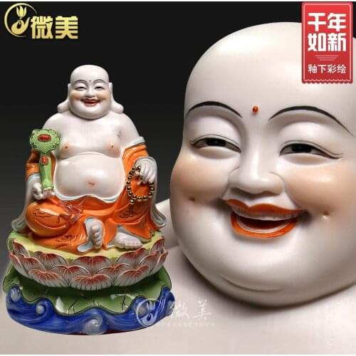 Dehua ceramic bearing size sit under glaze in Maitreya ceramic arts and crafts ornaments smiling Buddha Buddha