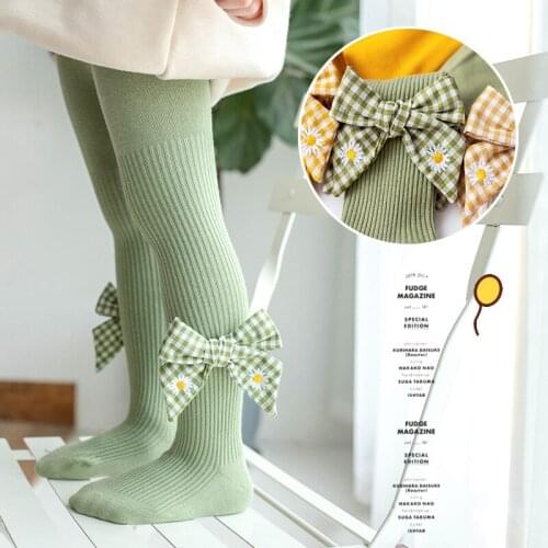 3-12 Years Toddler Girls Pantyhose Korean Style Cotton Bowknot Tights for Girl Kids Color Matching Cute Fawn Tights Pants Autumn