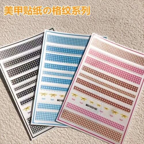 Fahsion Hot Selling Japanese Style Thin Traceless Nail Sticker Back Glue Adhesive Bowknot Plaid Dry Nail Decas Nail Art Manicure