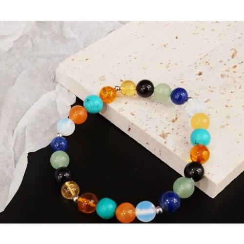 Lii Ji 925 Silver Amber Turquoise Carnelian Opal Crystal Lapis Lazuli Aventurine Black Tourmaline Approx 8mm Elastic Bracelet