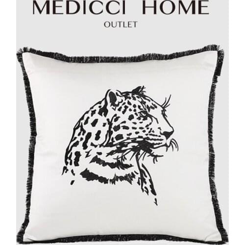 Medicci Home Morgan Simple Cushion Covers Black And White Tiger Leopard Bird Embroidered Pillow Case Korean Satin Luxury Coussin