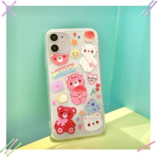 Cute Bear Cake iPhone Case Silicone Soft Case for IPhone 12 Pro Max 11ProMax Case for 11 X XR XS Max 7 8 Plus Transparent 12mini