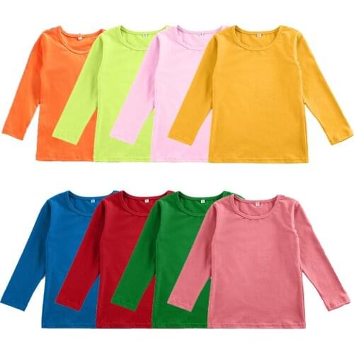 Top fashion 2020 cotton knitted long sleeve O-Neck t shirts high quality solid color casual children girls shirts