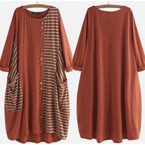 Fashion Striped Patchwork Dress Womens Spring Sundress ZANZEA 2021 Causal Long Sleeve Tunic Vestidos Female Party Robe S-5XL
