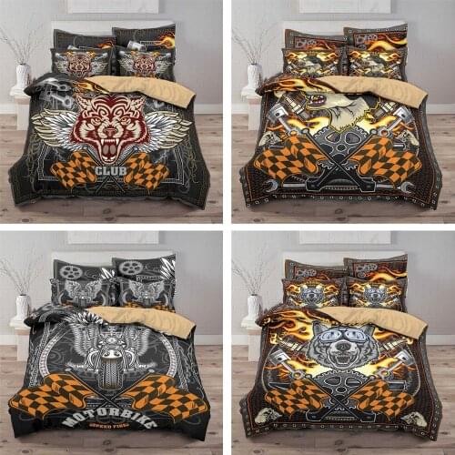 Motorcycle Tiger Bedding Set 2/3Pcs Duvet Cover & Pillowcase(s) 3D Printed Quilt Cover Home Textile Gift