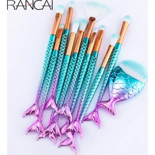 RANCAI 10/11pcs Makeup Brushes Kit maquiagem maquillaje New Mermaid Foundation Eyebrow Eyeliner Cosmetic makeup Brushes