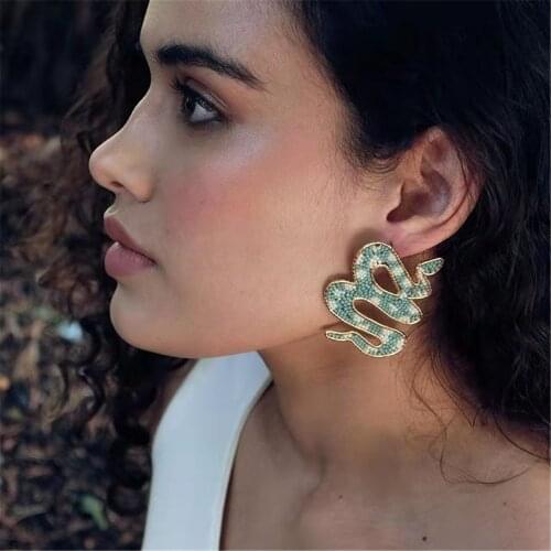 Juran New Fashion Punk Snake Shape Exaggerated Stud Earrings Crystal Gold Plated Metal for Women Girls Jewelry