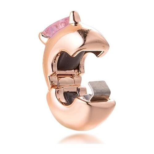 Fits for Pandora Charms Bracelets Rose Pink Heart Solitaire Clip Beads 100% 925 Sterling Silver Jewelry Free Shipping