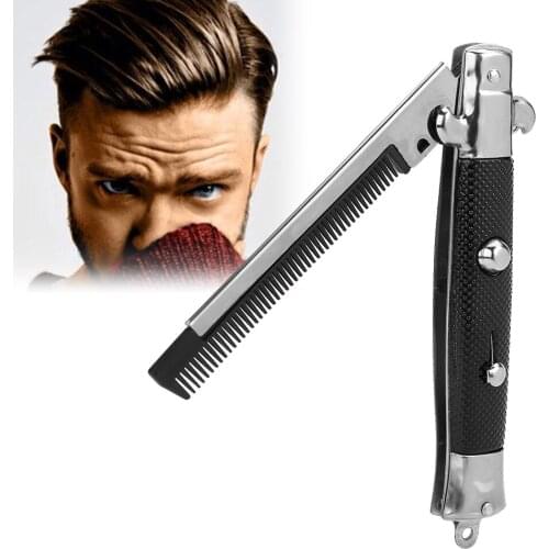 Switchblade Spring Pocket Oil Hair Comb Folding Knife Looking Automatic Push Button Brush
