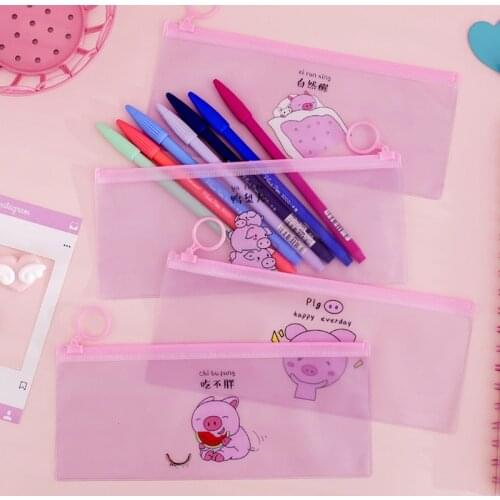 Cute Pig Clear Pencil Cases File Holder Kawaii Pink Pencil Box Pen Bags For Girls Gift Korean Stationery Office School Supplies