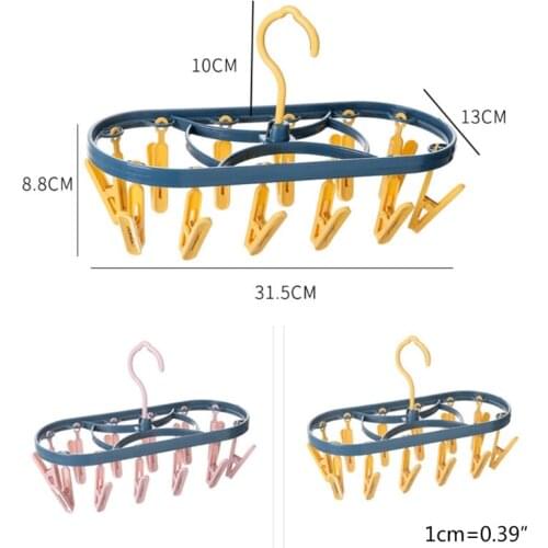 Drop Shipping Windproof 12 Clip Clothes Hanger Dryer Multi-functional Drying Rack Underwear