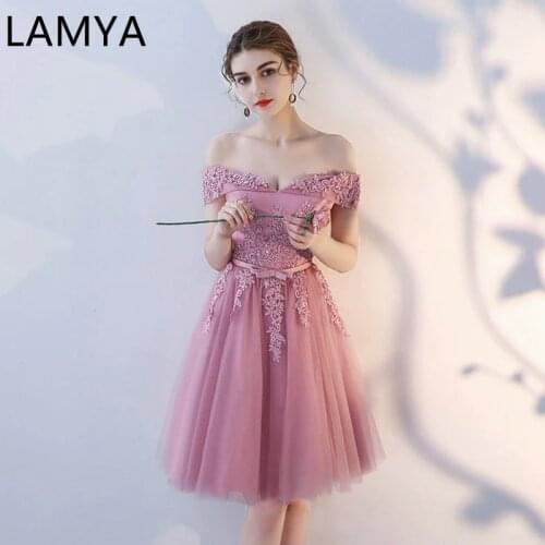 LAMYA Sexy Elegant Lace Prom Dresses 2021 New Arrived Women Beading A Line Evening Party Dress With Bow Vestido de Noite