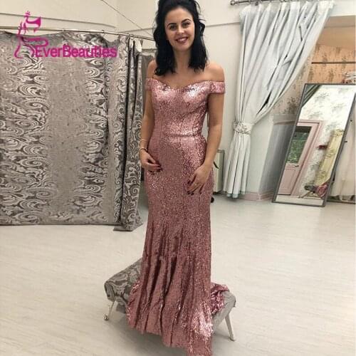 Sexy Mermaid Evening Dress 2020 Dress Party Sequins Vestido De Noche Long Dress Boat Neck Formal Party Abendkleid Evening Gown