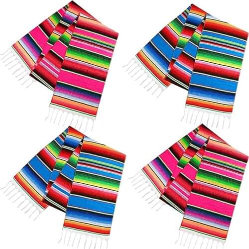 Mcao Mexican Serape Table Runners Hand-Woven Blankets Colorful Striped Party Wedding Decoration Fringe Cotton Tablecloths TJ6203