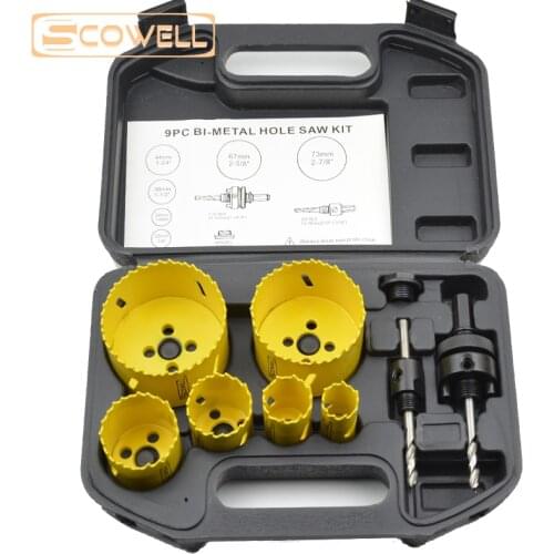 30% Off 9pcs Holesaw Blades Kit Holesaw Bit Set Adjustable Hole Saw Cutter Metal Cutting Core Drill Bi Metal Crown Saw Model Set