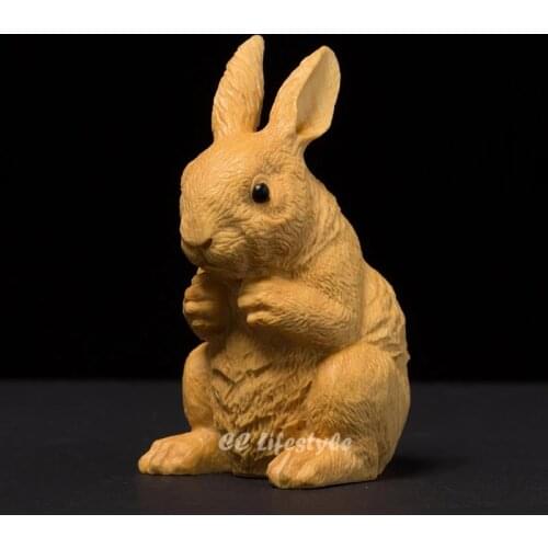 Lovely Rabbit statue carving animals Wood craft figurine decoracion wood Decoration home decoration