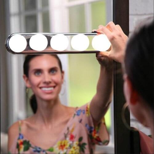 5 Bulb Hollywood Led Makeup Mirror Light Suction Cup Installation Dressing Table Vanity Light Bathroom Wall Lamp Battery Powered