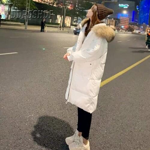 Warmness Cotton Padded Overcoat Big Fur Collar Hood Clothing Long Coat Parkas