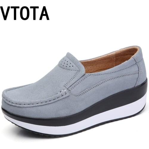VTOTA High Heels Suede Leather Casual Platform Wedges Shoes Woman Autumn Spring Slip On Shoes For Women zapatos mujer F72
