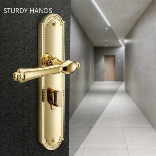 WSHYUFEI 1pcs/set Gold Zinc alloy Door Lock European Retro Bedroom Door Handle Lock Interior Anti-Theft Lock Hardware