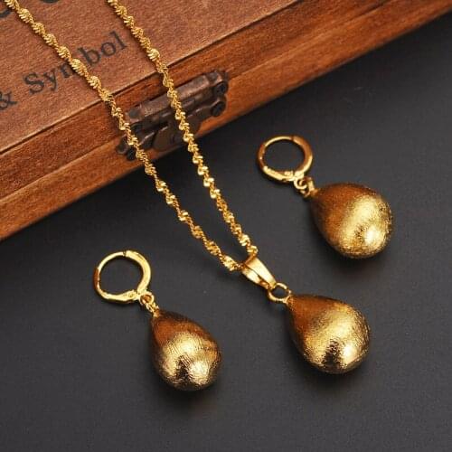 African Gold Color Bead Jewelry sets Round Pendant Necklaces/Ball Earrings for Women Arab wedding bridal party Jewelry Gift