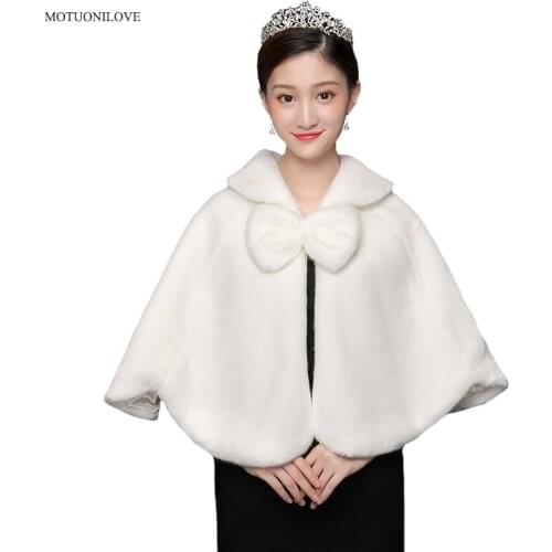 In Stock 2020 Fur Faux Winter Bolero Women Bridal Shawl Jackets Wedding Cape Short Bridal Cloaks Wedding Coat For Evening Party