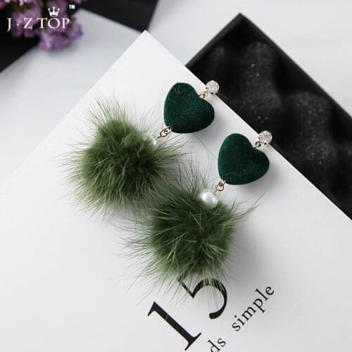 Ladies Mink Fur Earring For Women Velvet Love Heart Earrings Imitation Pearl Stud Earrings Pendientes Brincos Feminino 2020