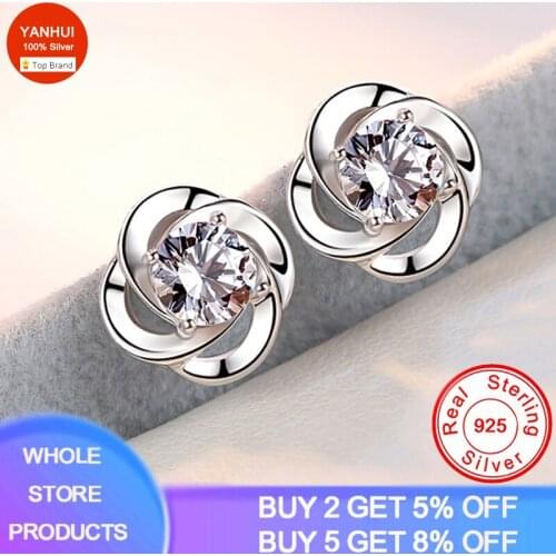 YANHUI Stud Earring New Hot Sell Trendy Super Shiny Zircon Flower 925 Sterling Silver Earrings for Women Gift Wholesale Jewelry