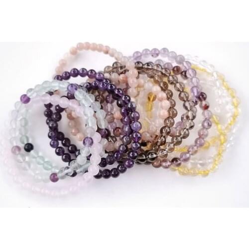 6mm Pink white purple crystal Quartz Natural Stone Streche Bracelet Elastic Cord Pulserase Jewelry Beads Lovers woman Gift