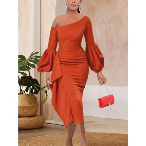 2021 Long Sleeve Party Dress Bare Shoulder Puff Sleeve Slim Fit Long Dresses for Women Party Wedding Birthday Celebrity Outfits