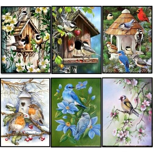 Animal Birds House floral 5D diy embroidery pattern wedding room decor mosaic diy diamond painting 3d cross stitch kits RA2621