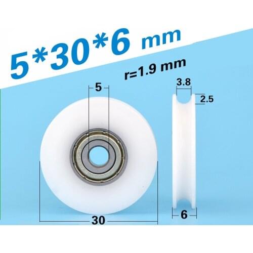 1pcs 5*30*6mm 625zz wrapped bearing pulley, V grooved U grooved rolling pulley, wire guide wheel, POM polyformaldehyde wheel
