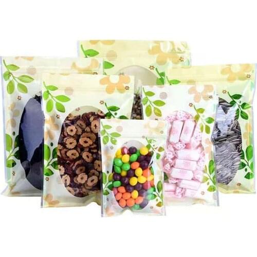 100pcs/Lot Food Ziplock Bags with Window Self Sealing Packaging Pouches for Candy Tea Bean Packing