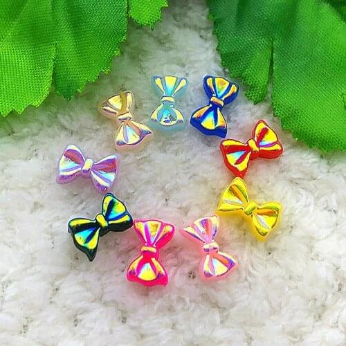 30PCS 7*11mm AB Mixed Color Flatback Bow tie Resin Rhinestone DIY decoratio