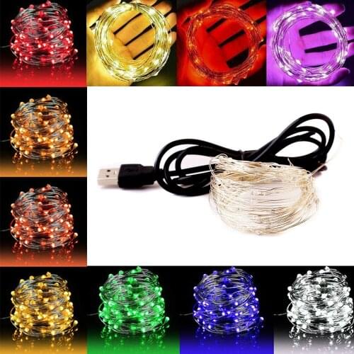 50 100LEDs USB LED String Lights Copper Silver Wire Garland Light Waterproof Fairy Lights For Christmas Wedding Party Decoration