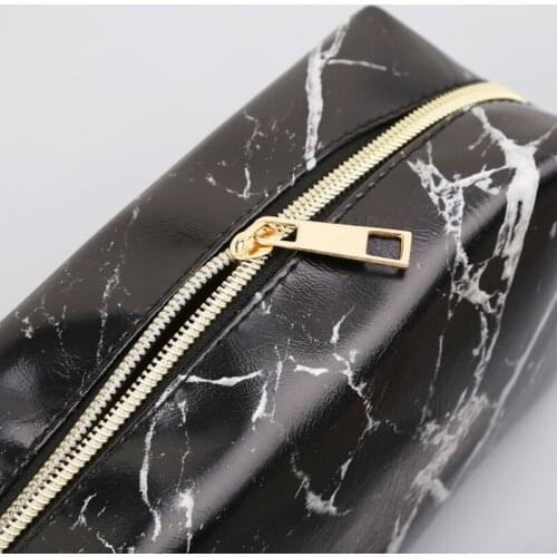Large Cute Pencil Case Pen Box Zipper Bags Marble Makeup Storage Supplies K5DB