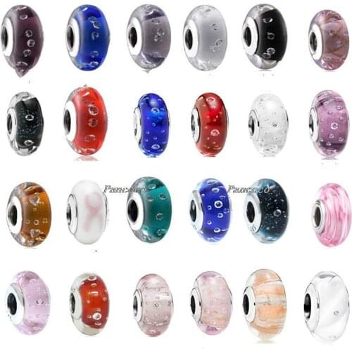 925 Sterling Silver Baeds Princess Signature Colour Lampwork Murano Glass Charm Fit Pandora Bracelet & Necklace Jewelry
