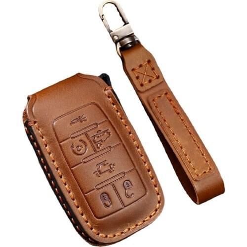 Leather Car Key Cover Case for Dodge RAM 1500 RAM1500 RAM2500 TRX 2021 2020 for Chrysler Couve Dodge Jeep Grand Cherokee