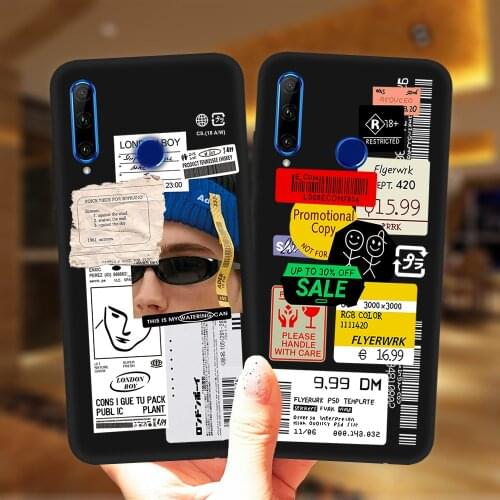 Fashion Retro Bar Code Label Art Phone Case For Huawei Honor 20 Lite 9 10 30 10X Lite Pro 10i 20i 8X 9X Y9 Soft Silicone Cover