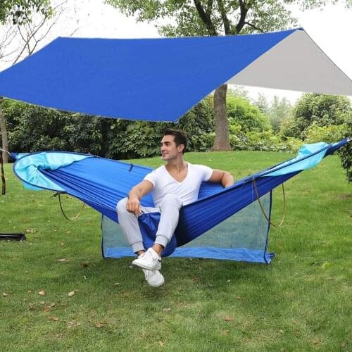 Anti-Rollover Double Camping Hammock with Mosquito Net and 118''x118''Awning Outdoor Portable Hammock for Travel Hiking Camping