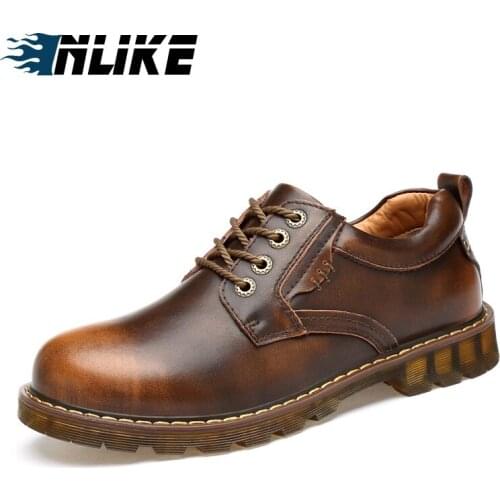 INLIKE Mens Shoes Genuine Leather Shoes Men Retro Coloring Tooling Retro Mens Shoes Cow Leather Casual Shoes Outdoor