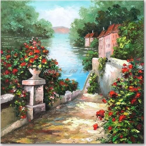 Mintura Hand Painted Oil Paintings on Canva The Beautiful Flower Road Wall Picture For Living Room Home Decor Wall Art No Framed